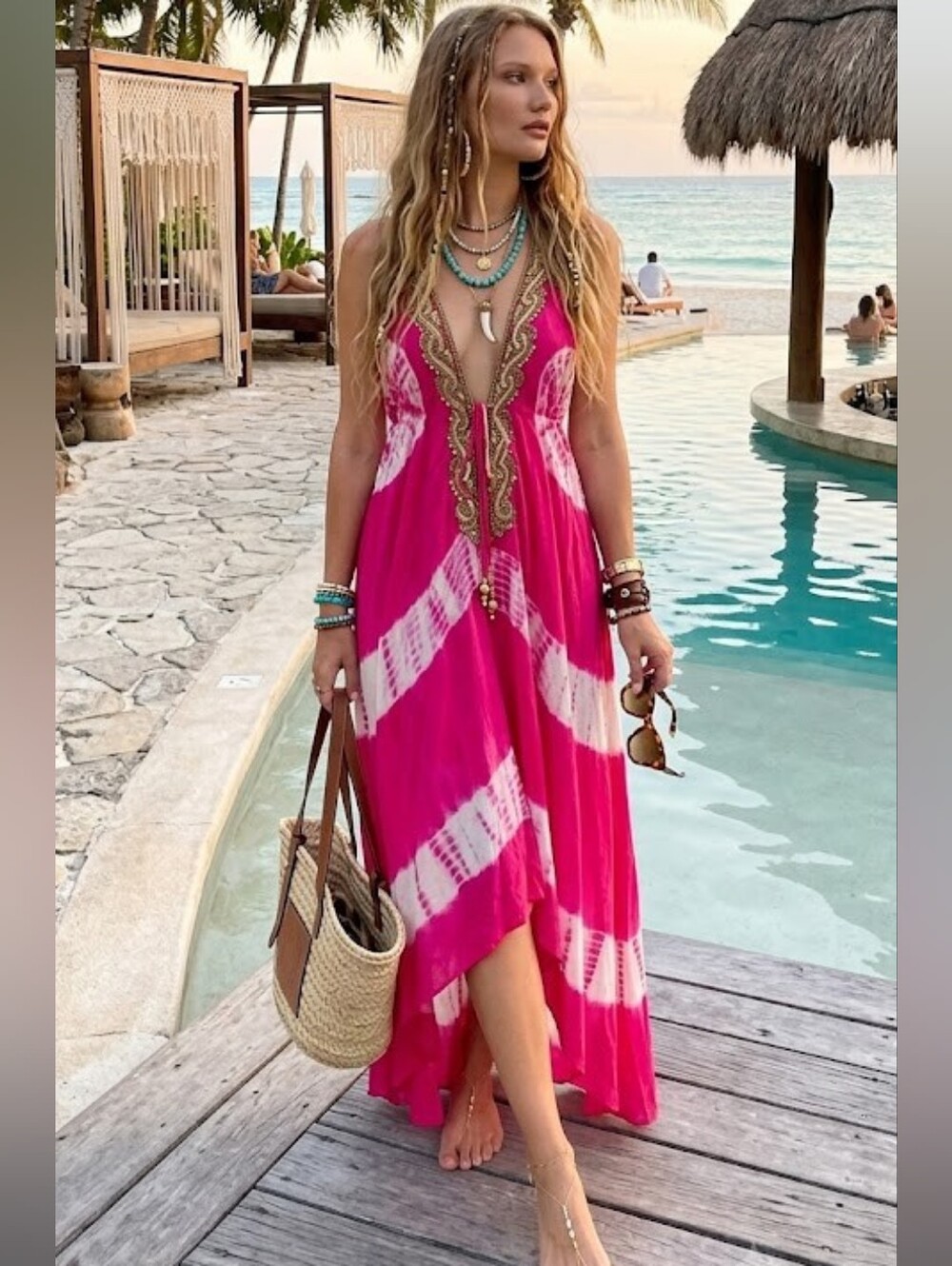 Manish Vaid Tie Dye Beaded Bejeweled Dress O/S